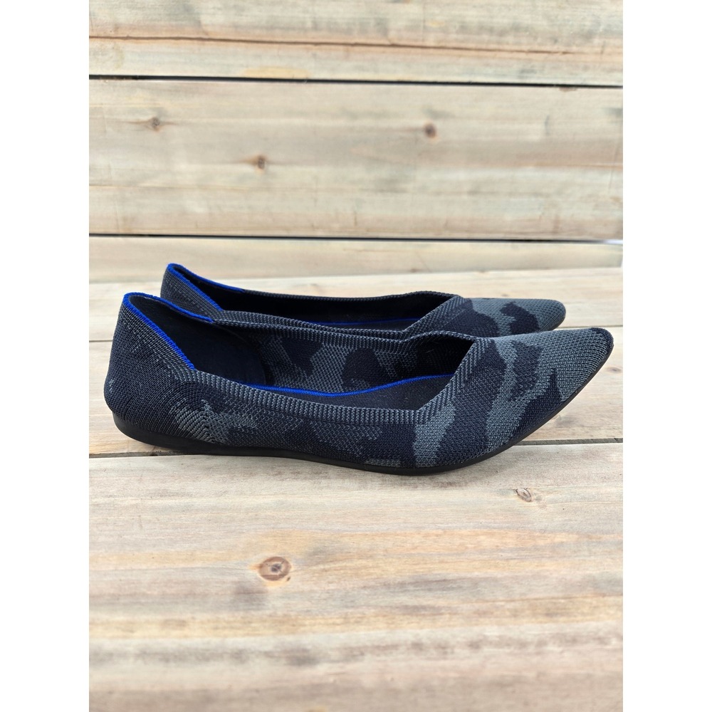 Rothys The Point Flats Womens 9.5 Grey Camo Pointed Toe Washable Knit Shoes